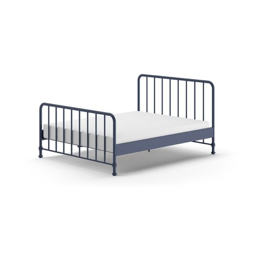 Pat matrimonial albastru din metal cu somieră 160x200 cm BRONXX – Vipack