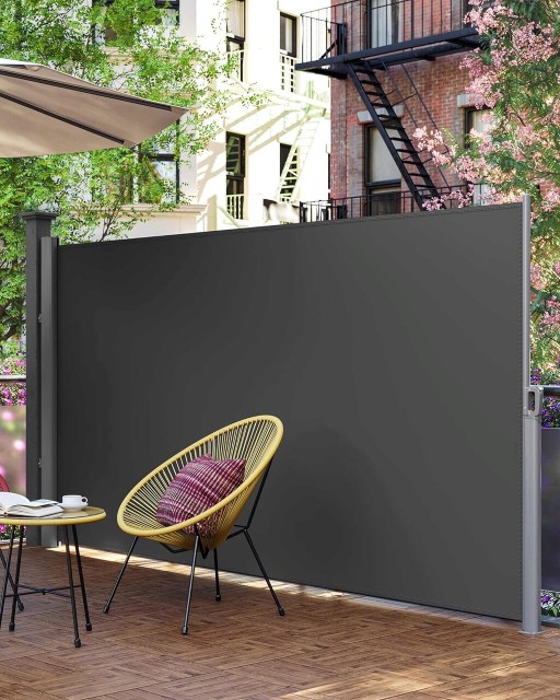 Paravan lateral pentru gradina sau terasa / copertina solara laterala, Songmics, sistem de fixare inclus, UV 50+, 160x400 cm, gri