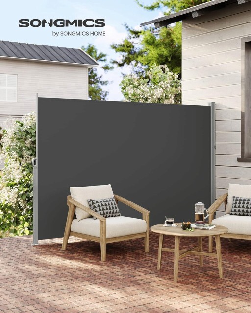 Paravan lateral pentru gradina sau terasa / copertina solara laterala, Songmics, sistem de fixare inclus, 180x300 cm, gri