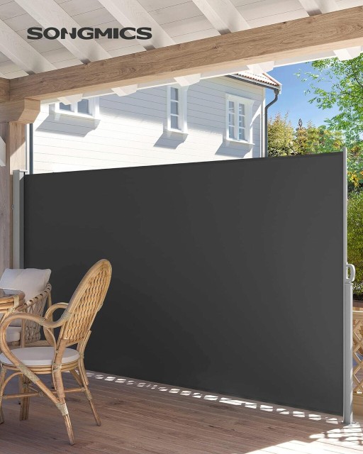 Paravan lateral pentru gradina sau terasa / copertina solara laterala, Songmics, sistem de fixare inclus, 200x350 cm, gri
