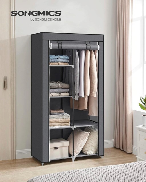 Dulap textil pentru haine Songmics, 88x45x168 cm, material netesut/metal, gri