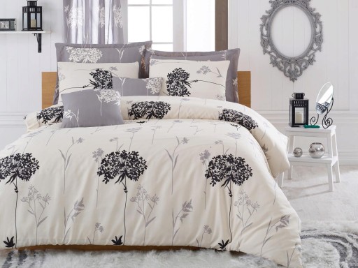 Lenjerie de pat dubla 3 piese, Efil - Beige, Grey, Eponj Home, 65% bumbac/35% poliester