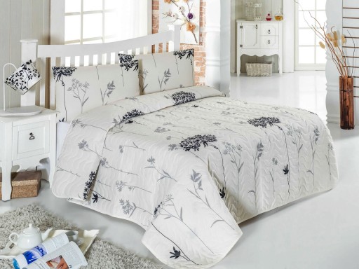 Set cuvertura matlasata Single 160x220 cm, 2 piese, Efil - Beige, Grey, Eponj Home, 65% bumbac/35% poliester