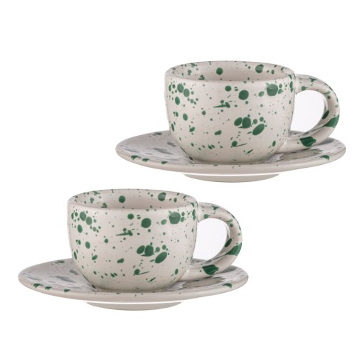 Cești pentru espresso din gresie alb-verde 2 buc. 100 ml Carnival – Ladelle