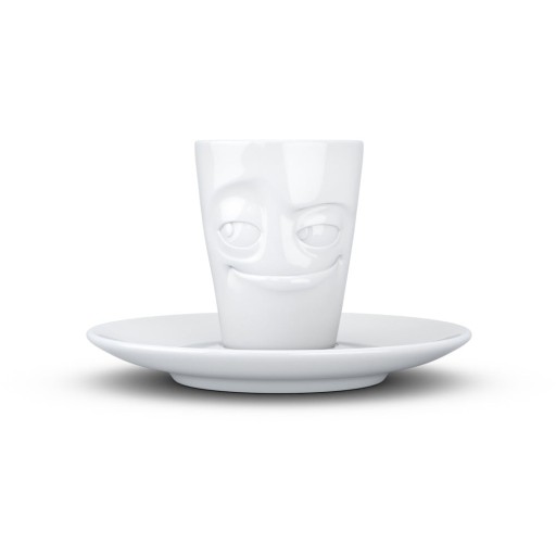 Ceașcă din porțelan cu farfurie pentru espresso, zâmbet 58products, alb