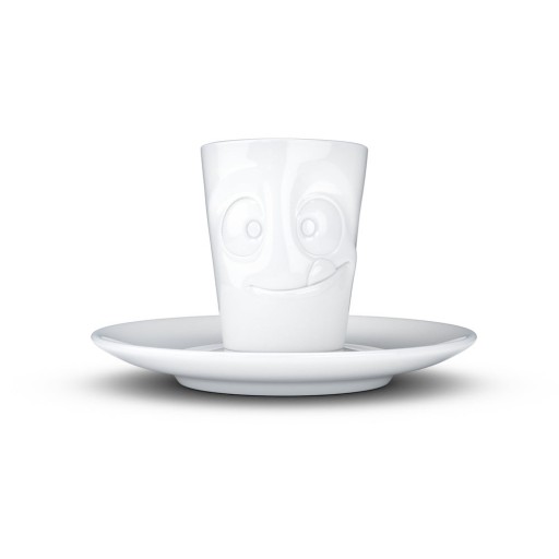 Ceașcă cu farfurie din porțelan pentru espresso, zâmbet 58products, 80 ml, alb