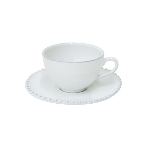 Ceașcă și farfurioară din gresie ceramică Costa Nova Pearl, 250 ml, alb