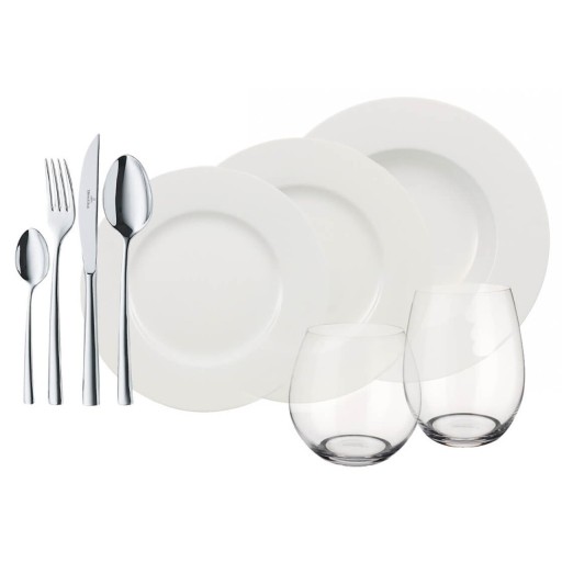 Set de masa 36 piese, Villeroy &amp; Boch, Wonderful World 4 Friends, portelan, sticla cristal, inox