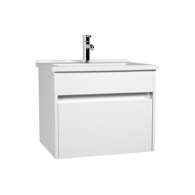Set mobilier Vitra S50+  dulap baza cu 1 sertar alb lucios  sifon si lavoar 60cm