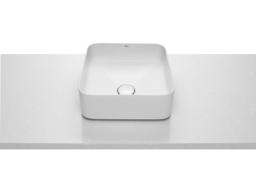 Lavoar tip bol Roca Inspira Square 370x370mm  fara orificiu baterie  fara preaplin  montare pe blat  alb