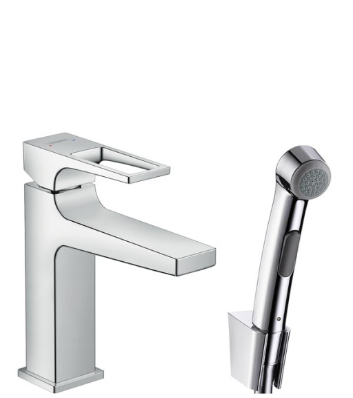 Baterie lavoar Hansgrohe Metropol cu dus tip bideu pentru igiena intima  fara ventil  cu levier decupat