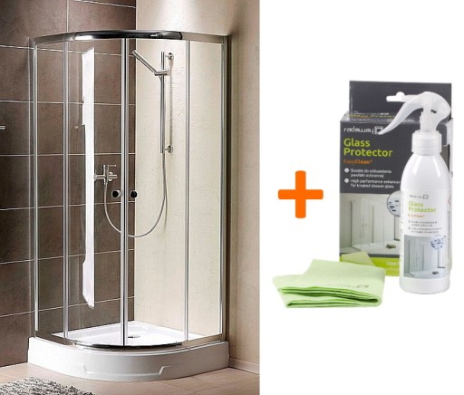 Cabina de dus semirotunda Radaway Premium A800  80x80cm complet echipata cu cadita Tinos A Compact si sifon + cadou solutie EasyClean Protector