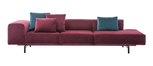 Canapea Kartell Largo Velluto design Piero Lissoni cu 3 locuri  brat dreapta  298cm  rosu cardinal