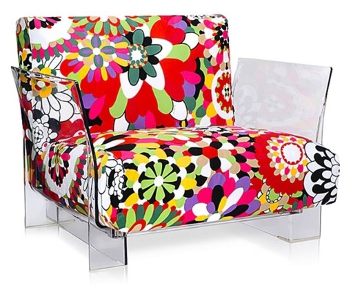 Fotoliu Kartell Pop design Piero Lissoni & Carlo Tamborini  cadru transparent  tapiterie Missoni  Vevey rosu