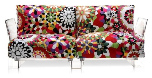 Canapea cu doua locuri Kartell Pop design Piero Lissoni & Carlo Tamborini  cadru transparent  tapiterie Missoni  Vevey rosu