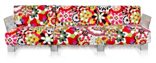 Canapea cu trei locuri Kartell Pop design Piero Lissoni & Carlo Tamborini  cadru transparent  tapiterie Missoni  Vevey rosu