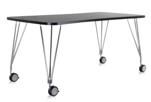 Masa Kartell Max design Ferruccio Laviani  160x80cm  cadru metal gri cu rotile  top negru