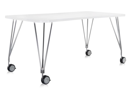Masa Kartell Max design Ferruccio Laviani  160x80cm  cadru metal gri cu rotile  top alb