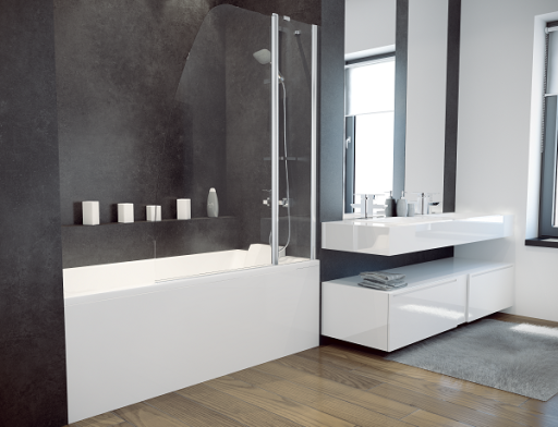 Paravan cada Besco Avis  un element fix + un element mobil  120x140cm  sticla transparenta 6mm  profil crom