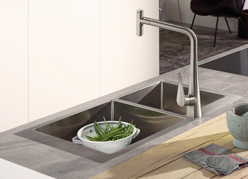 Chiuveta bucatarie Hansgrohe S711-F655 cu 2 cuve inegale  755x500mm  cuva mare dreapta  inox