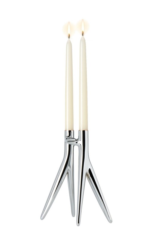 Suport lumanari Kartell Abbracciaio design Philippe Starck & Ambroise Maggiar  h 25cm  argintiu lucios