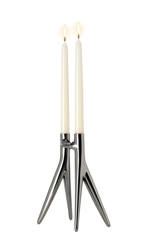 Suport lumanari Kartell Abbracciaio design Philippe Starck & Ambroise Maggiar  h 25cm  gri lucios