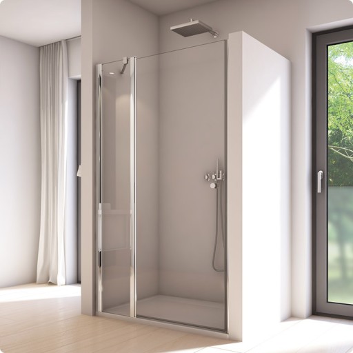 Usa de dus pivotanta cu segment fix SanSwiss Solino SOL13 90cm  sticla securizata 6mm