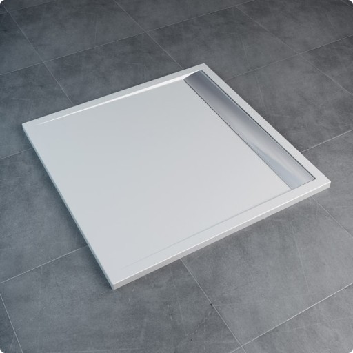 Cadita de dus SanSwiss ILA WIQ  90x90cm slim  marmura sintetica  alb  capac cromat