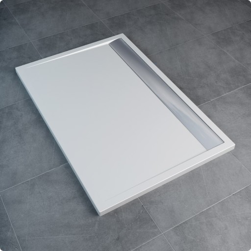 Cadita de dus dreptunghiulara SanSwiss ILA WIA  80x120cm slim  marmura sintetica  alb  capac cromat