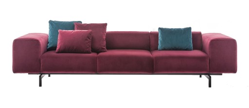 Canapea Kartell Largo Velluto design Piero Lissoni cu 3 locuri  doua brate  301cm  rosu cardinal