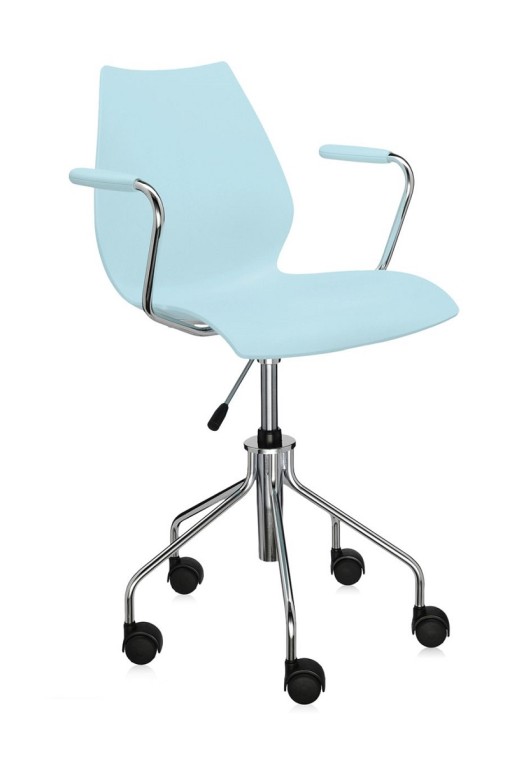 Scaun birou cu brate Kartell Maui  design Vico Magistretti  albastru deschis