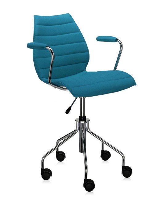 Scaun birou cu brate Kartell Maui Soft  design Vico Magistretti  Trevira turcoaz