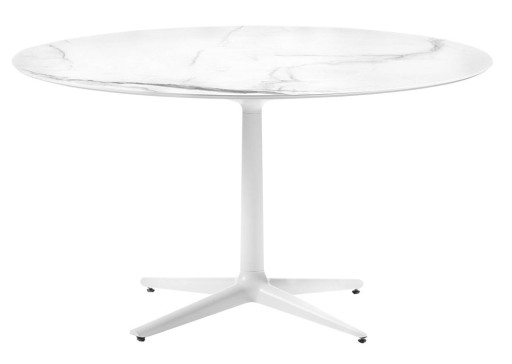 Masa rotunda Kartell Multiplo design Antonio Citterio  d118cm  h74cm  blat cu finisaj marmura  alb