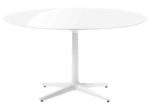 Masa rotunda Kartell Multiplo design Antonio Citterio  d118cm  h74cm  blat sticla  alb