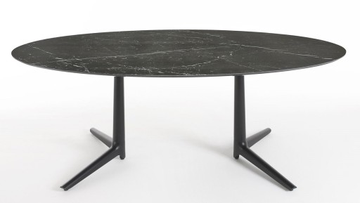 Masa ovala Kartell Multiplo XL design Antonio Citterio  192x118cm  h75cm  blat cu finisaj marmura  negru