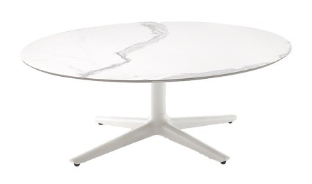 Masuta rotunda Kartell Multiplo Low design Antonio Citterio  d118cm  h43cm  blat cu finisaj marmura  alb