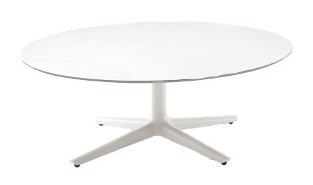 Masuta rotunda Kartell Multiplo Low design Antonio Citterio  d118cm  h43cm  blat sticla  alb