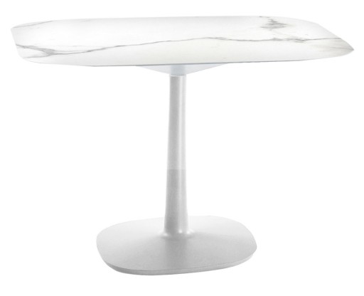 Masa Kartell Multiplo design Antonio Citterio  99x99cm  h74cm  baza patrata  blat cu finisaj marmura  alb