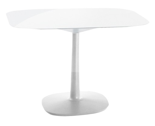 Masa Kartell Multiplo design Antonio Citterio  99x99cm  h74cm  baza patrata  blat sticla  alb