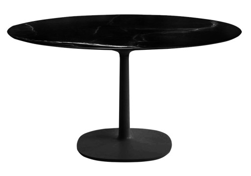 Masa rotunda Kartell Multiplo design Antonio Citterio  d118cm  h74cm  baza patrata  blat cu finisaj marmura  negru