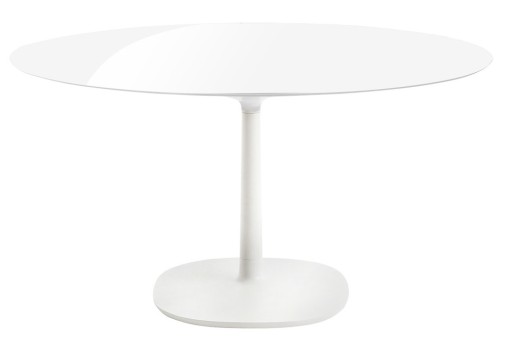 Masa rotunda Kartell Multiplo design Antonio Citterio  d118cm  h74cm  baza patrata  blat sticla  alb