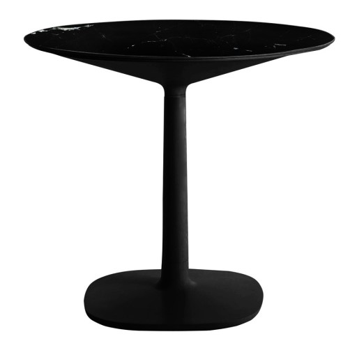 Masa rotunda Kartell Multiplo design Antonio Citterio  d78cm  h74cm  baza patrata  blat cu finisaj marmura  negru