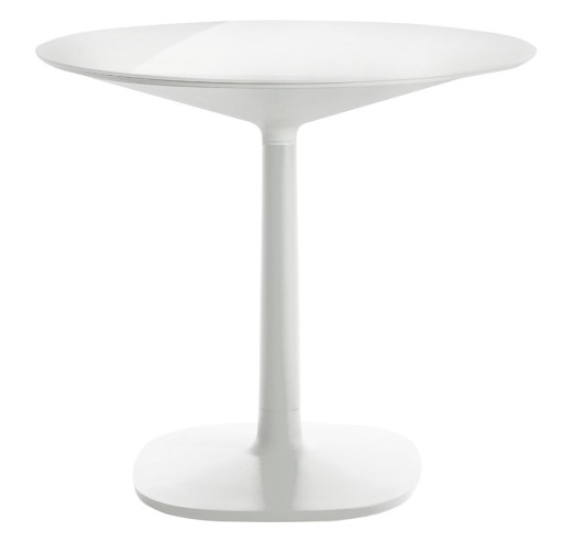 Masa rotunda Kartell Multiplo design Antonio Citterio  d78cm  h74cm  baza patrata  blat sticla  alb