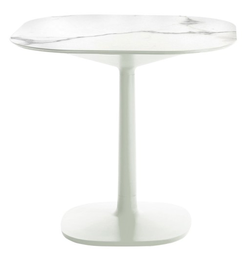 Masa Kartell Multiplo design Antonio Citterio  78x78cm  h74cm  baza patrata  blat cu finisaj marmura  alb