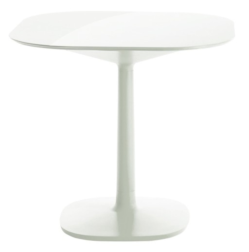 Masa Kartell Multiplo design Antonio Citterio  78x78cm  h74cm  baza patrata  blat sticla  alb