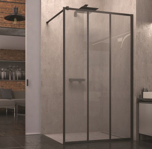 Cabina de dus Walk-In SanSwiss Easy STR4P 90cm  sticla securizata Loft Industrie 8mm  profil negru mat