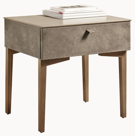 Noptiera Gamma K007-A  top Terra Ceramic  piele Burt F613  picioare lemn Noce Canaletto  HandMade in Italy