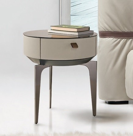 Noptiera Gamma Dandy K009-D  top sticla Smoked  piele Vintage H681  picioare metal Dark Chrome-Titanio  HandMade in Italy