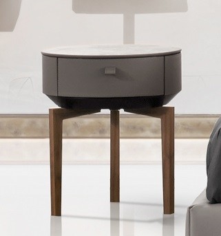 Noptiera Gamma Dandy K009-A  top Terra Ceramic  piele Club C045  picioare lemn Noce Canaletto  HandMade in Italy