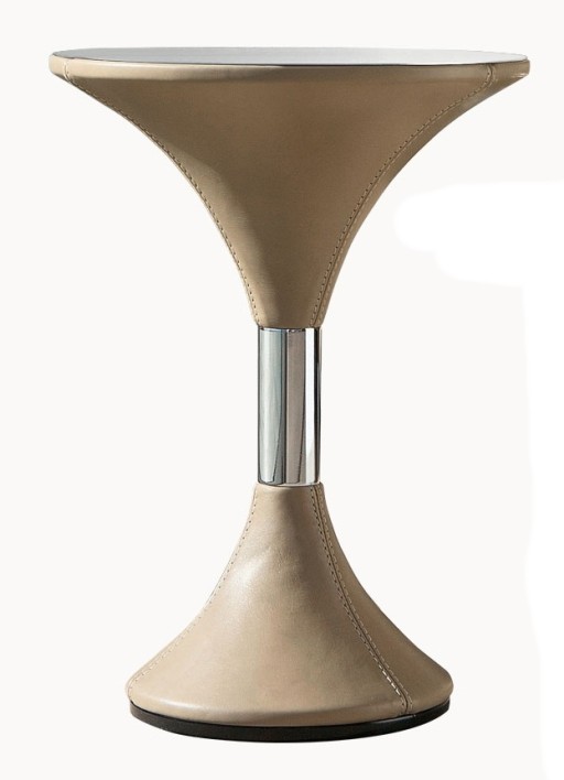 Masuta Gamma Dandy Clepsydra T18 cu top sticla  baza imbracata in piele cat F  d37cm  h52cm  Made in Italy